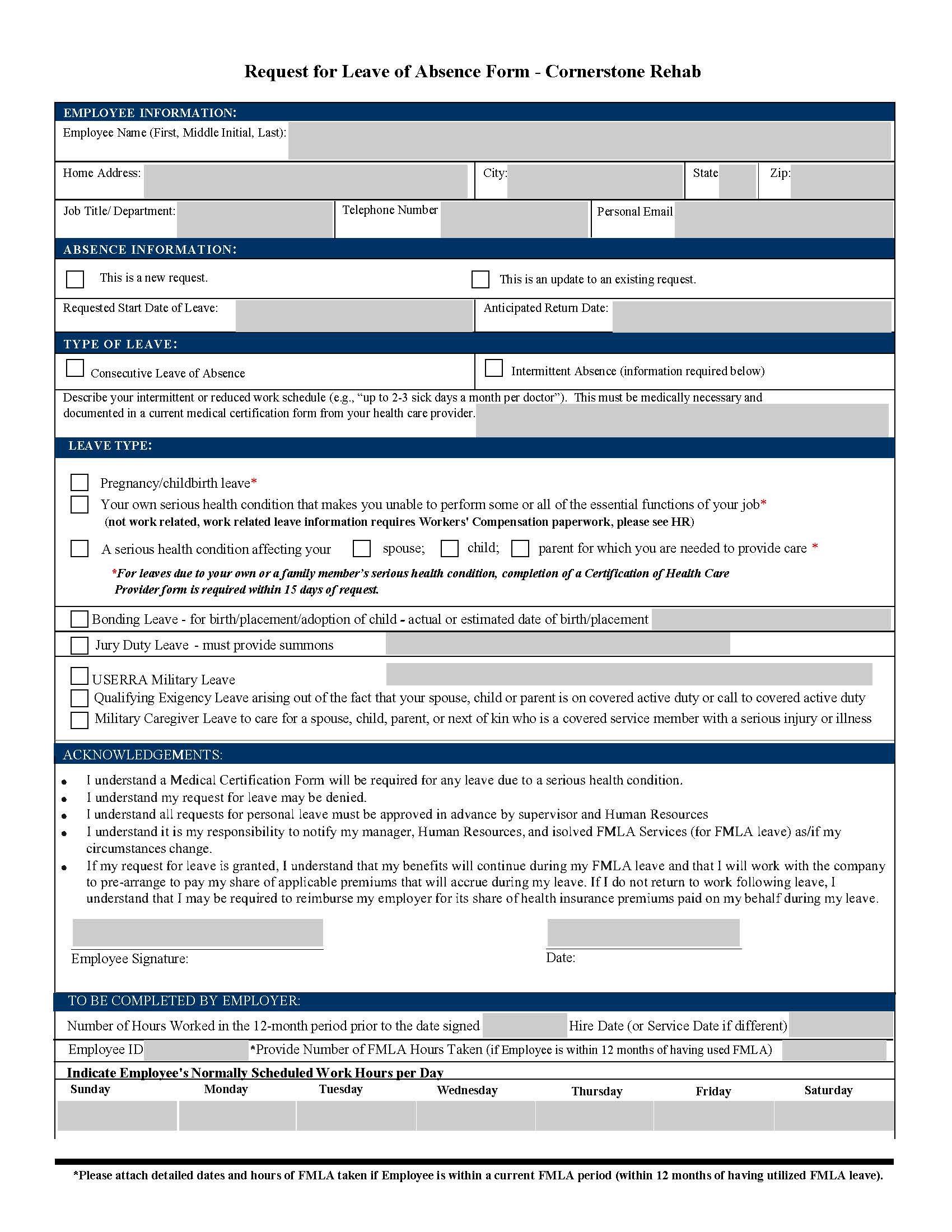 How to I apply for Family Paid Medical Leave (FMLA)? Cornerstone Rehab